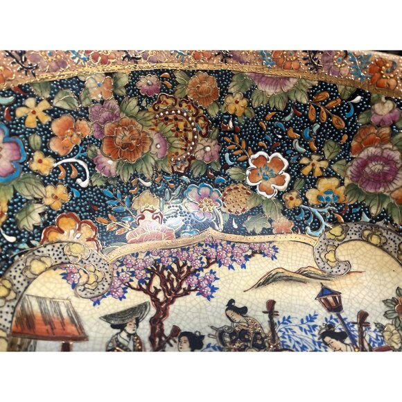 Antique Japanese Meiji Satsuma Geisha's Garden Song Bowl Gold Gilt Signed Cherry - Picture 8 of 8